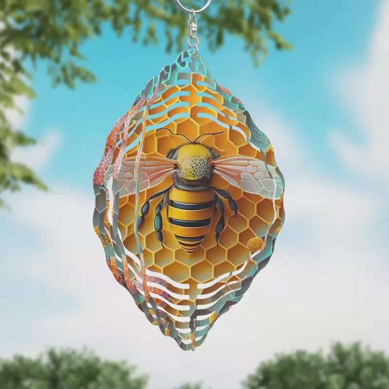 Bee on Honeycomb Novelty Metal Wind Spinner