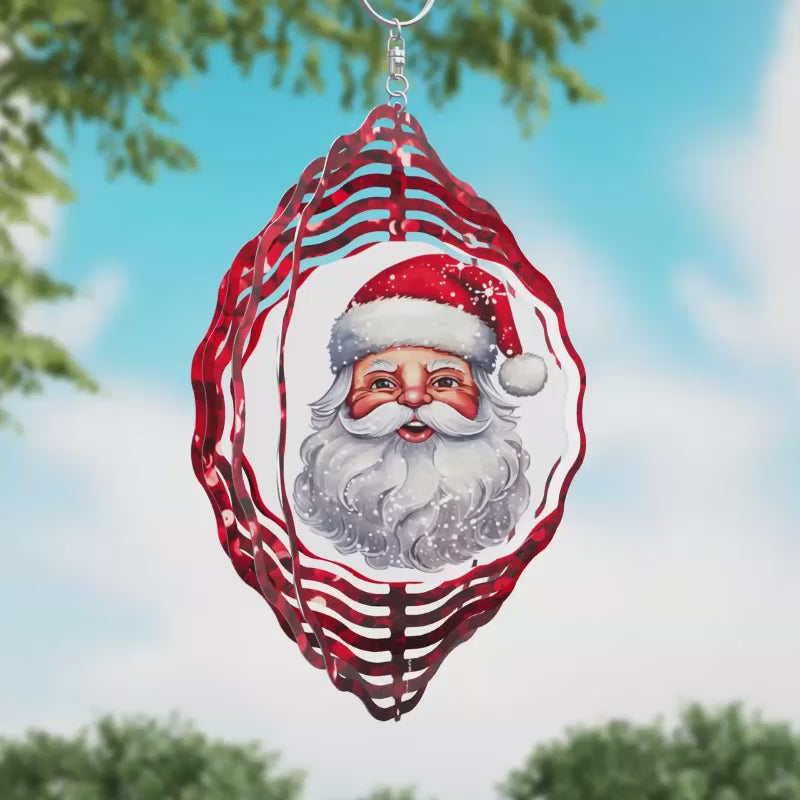 Santa with Red Glitter Novelty Metal Wind Spinner