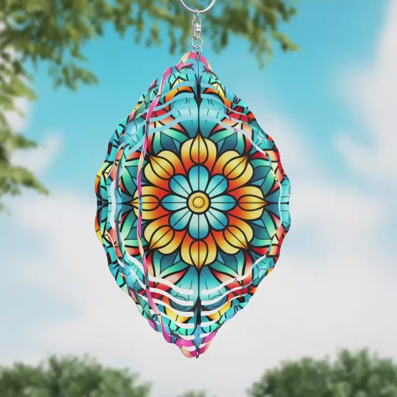 Stained Glass Flower Kaleidoscope Novelty Metal Wind Spinner