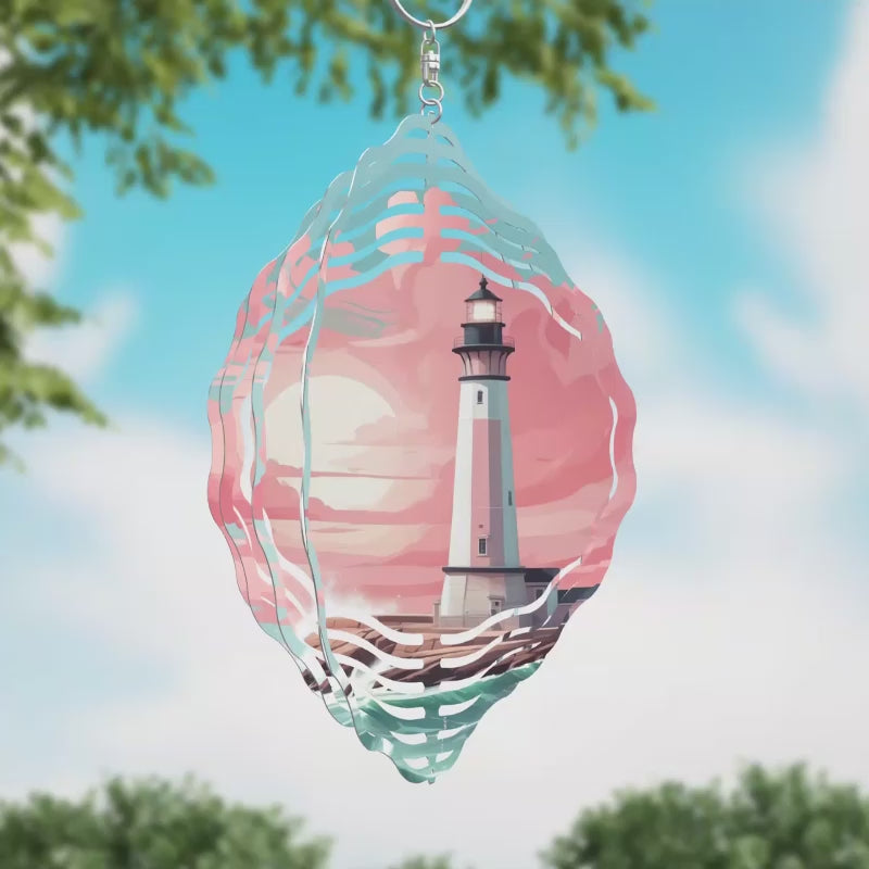 Lighthouse with Crashing Waves Novelty Metal Wind Spinner