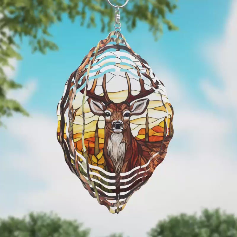 Stained Glass Deer Novelty Metal Wind Spinner