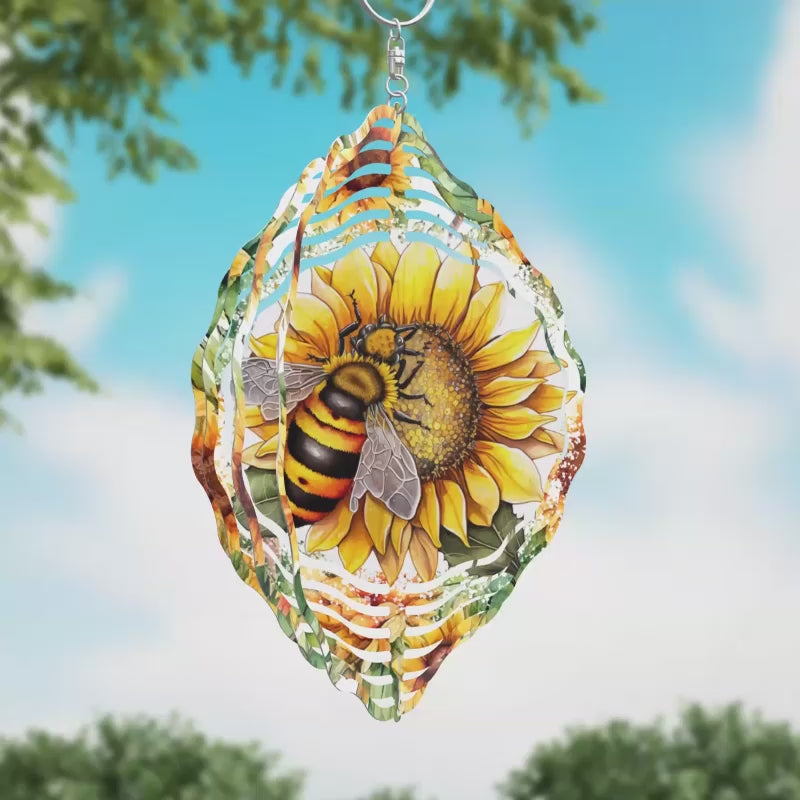 Bumble Bee on Sunflower Novelty Metal Wind Spinner