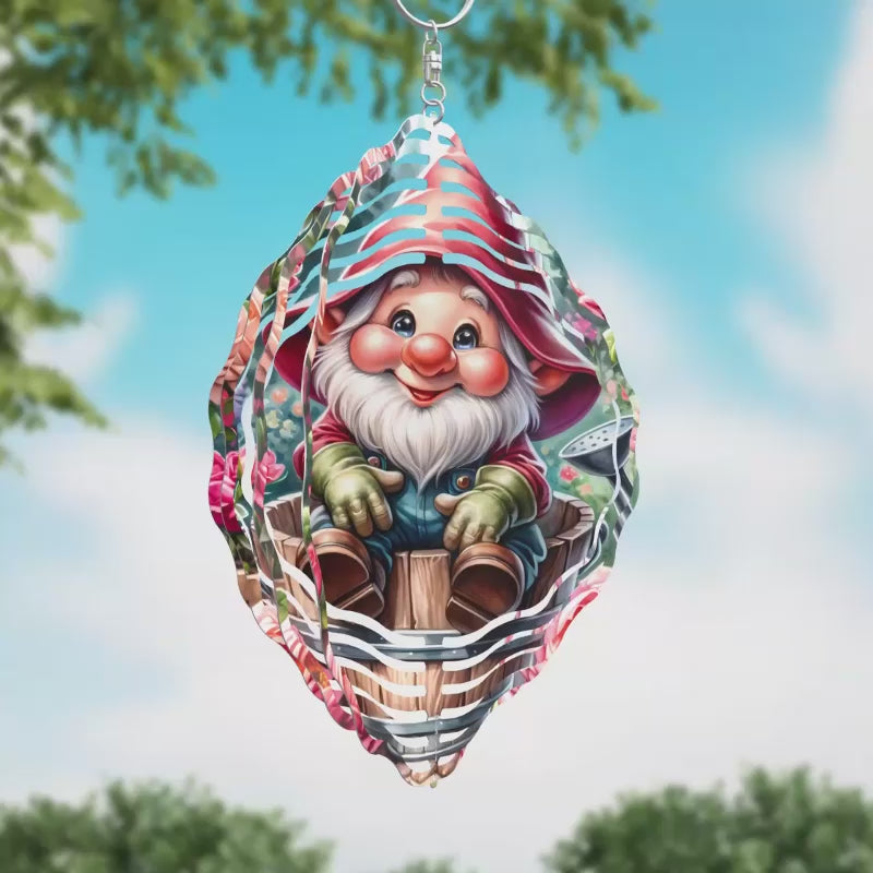 Gnome in Bucket Novelty Metal Wind Spinner