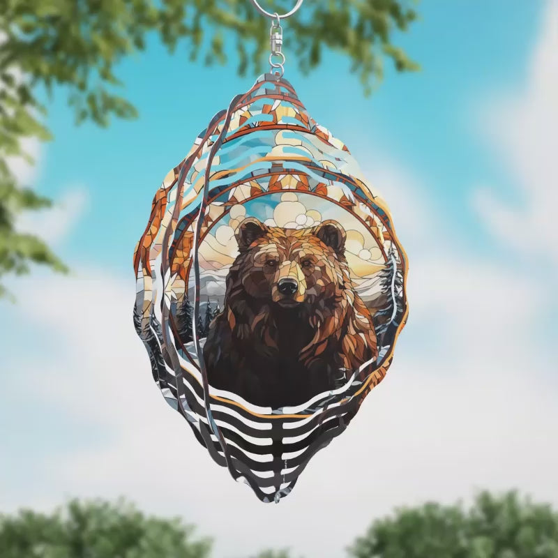 Bear in Woods Novelty Metal Wind Spinner