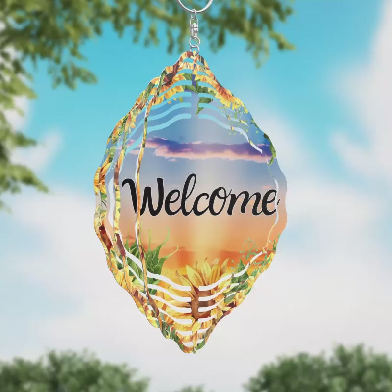 Welcome Sunflowers Novelty Metal Wind Spinner