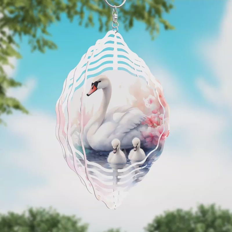 Swan and Babies Novelty Metal Wind Spinner