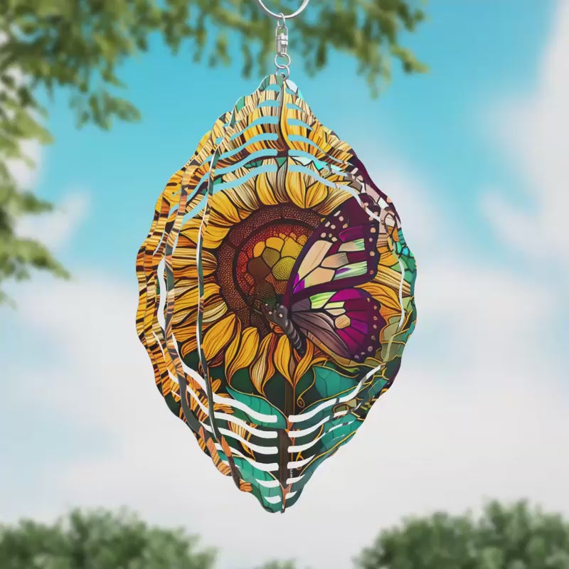 Butterfly on a Sunflower Novelty Metal Wind Spinner