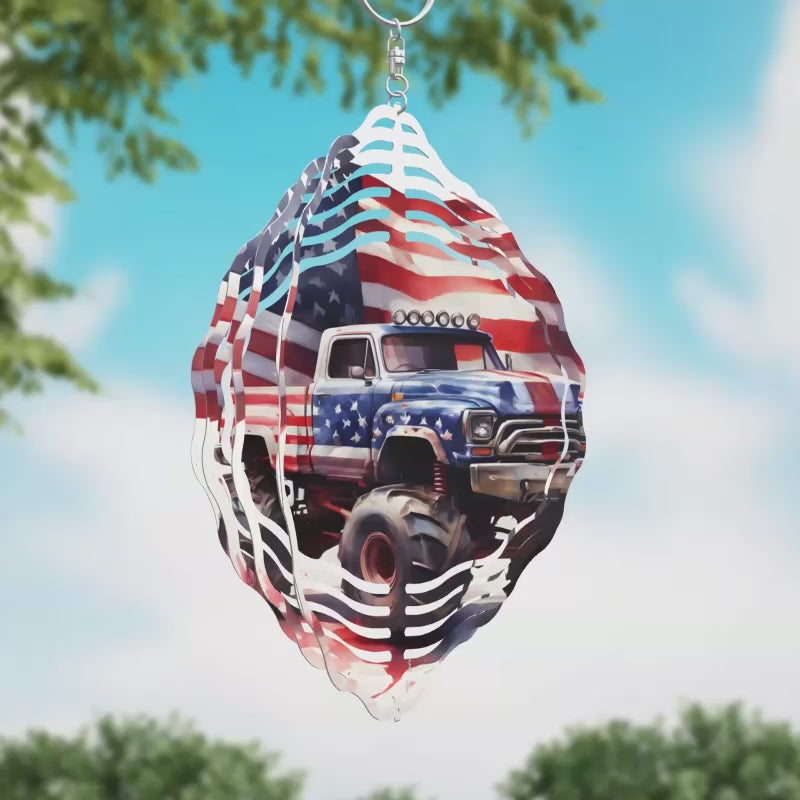 American Monster Truck Novelty Metal Wind Spinner