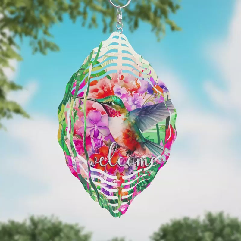 Welcome Hummingbird Novelty Metal Wind Spinner