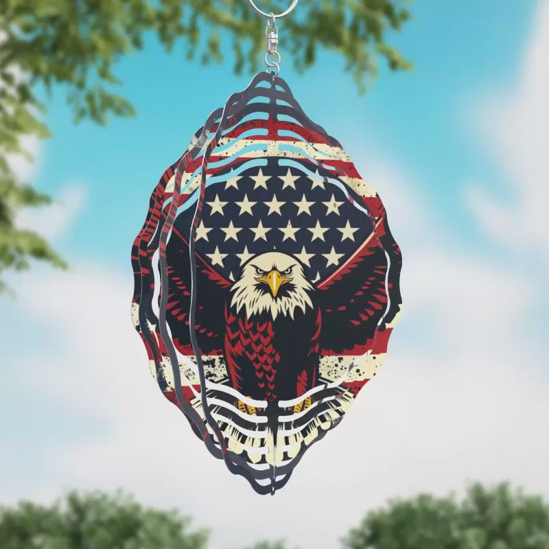 Flying Eagle and Flag Novelty Metal Wind Spinner