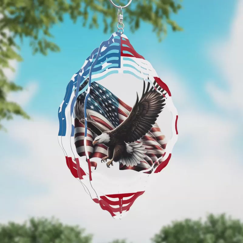 American Flag Flying Eagle Novelty Metal Wind Spinner