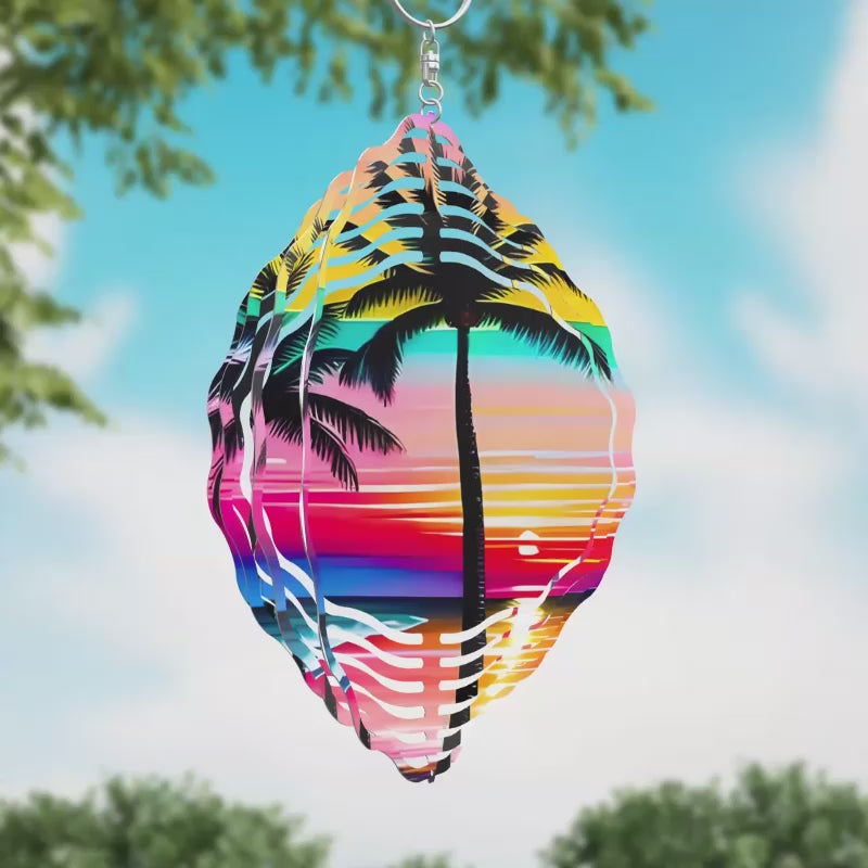 Palms and Ocean Sunset Novelty Metal Wind Spinner