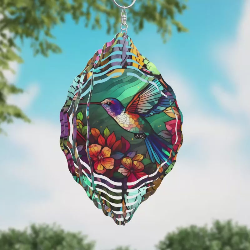 Hummingbird Stained Glass Novelty Metal Wind Spinner