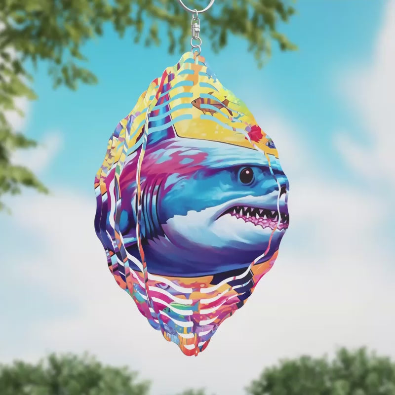 Shark with Fish Novelty Metal Wind Spinner