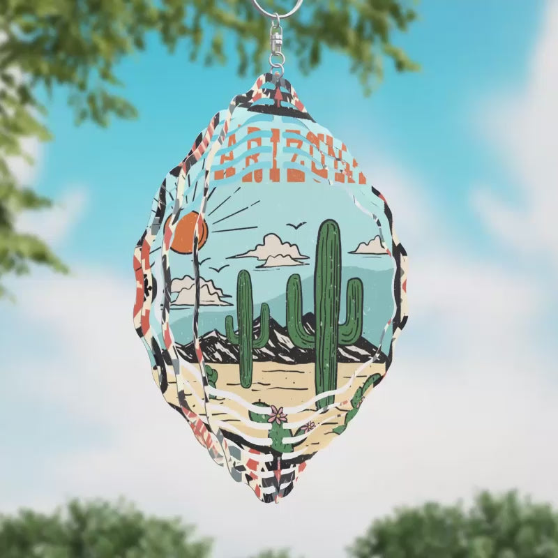 Arizona Cactus and Sun Novelty Metal Wind Spinner