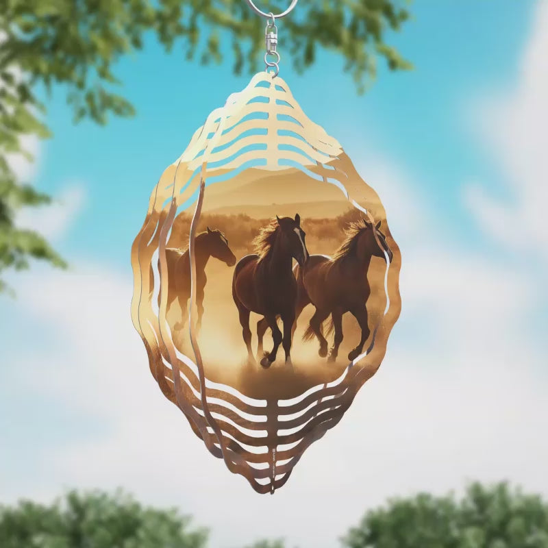 Horses Running in Field Novelty Metal Wind Spinner