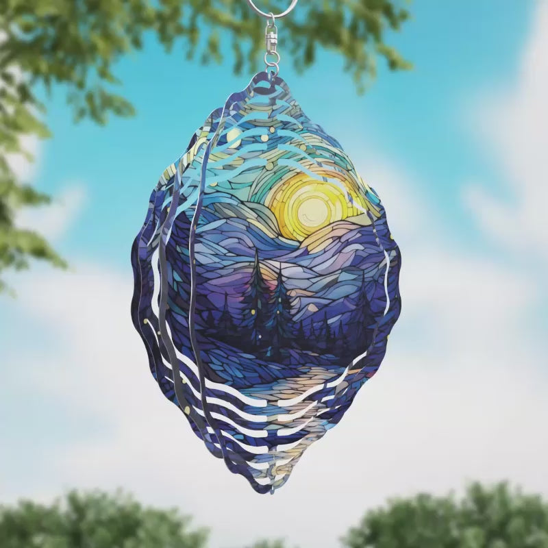 Stream and Trees Stained Glass Novelty Metal Wind Spinner