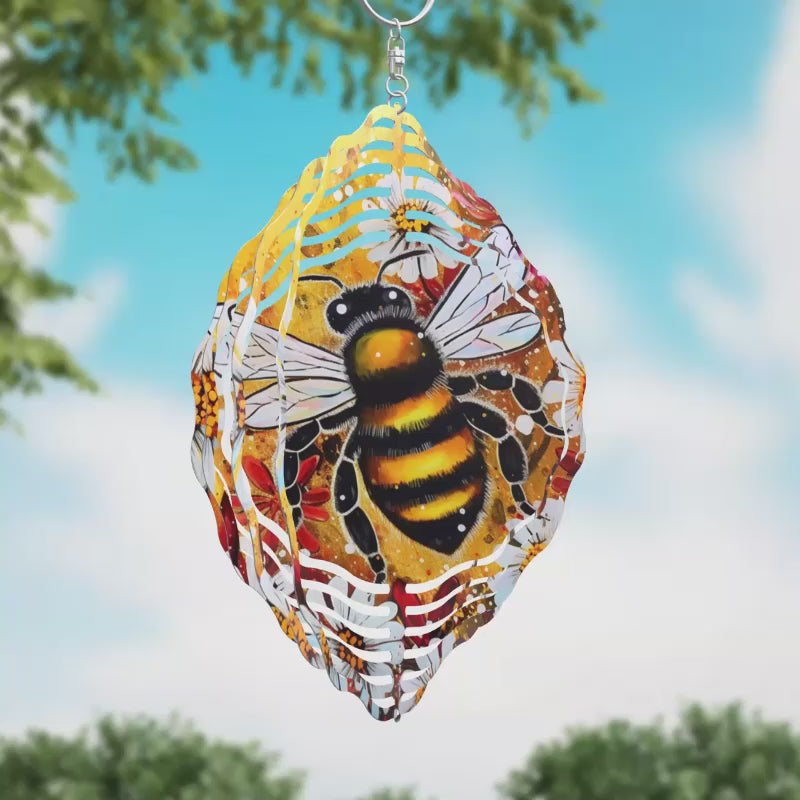 Bumble Bee on Flowers Novelty Metal Wind Spinner