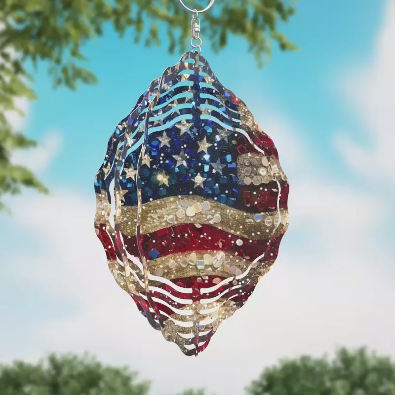 Glittery American Flag Novelty Metal Wind Spinner