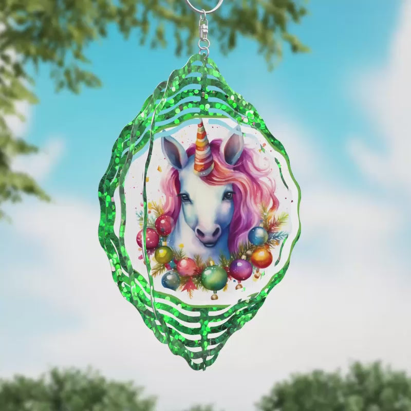 Unicorn Green Glitter Novelty Metal Wind Spinner