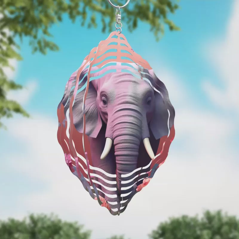 Elephant with Grass and Flowers Novelty Metal Wind Spinner