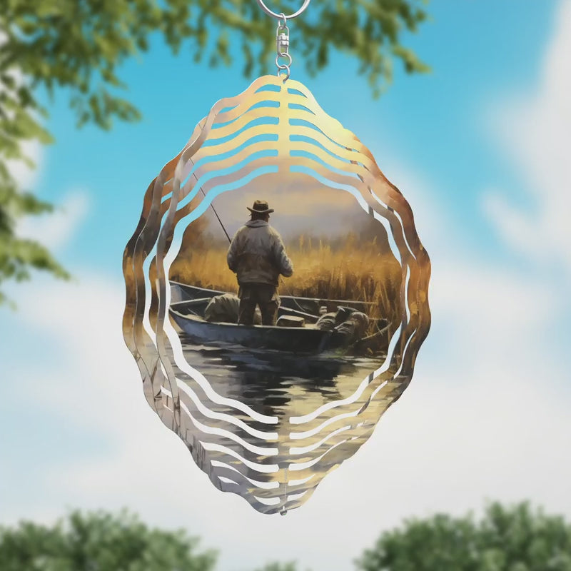 Golden Hour Fisherman Novelty Metal Wind Spinner WCS-207