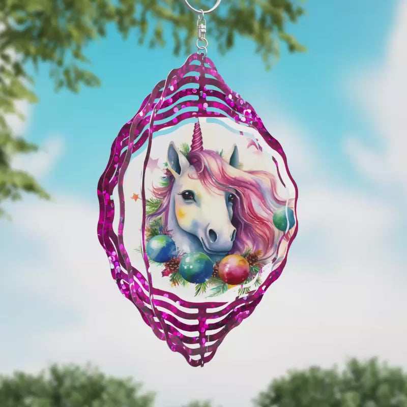 Unicorn Pink Glitter Novelty Metal Wind Spinner