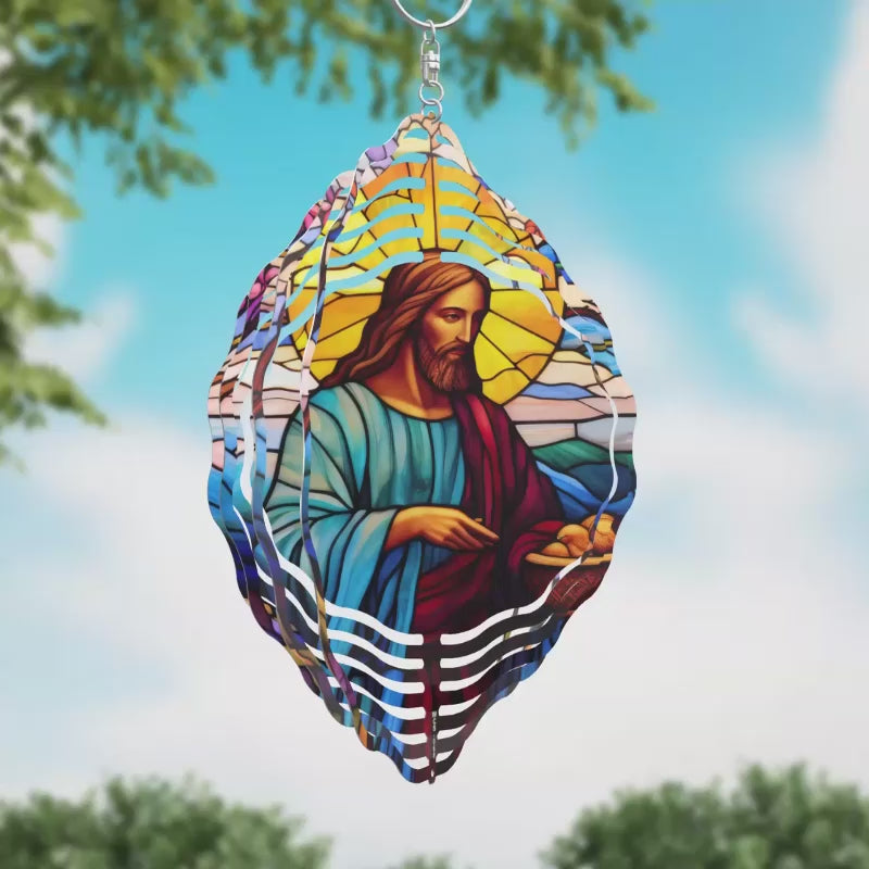 Jesus Stained Glass Novelty Metal Wind Spinner