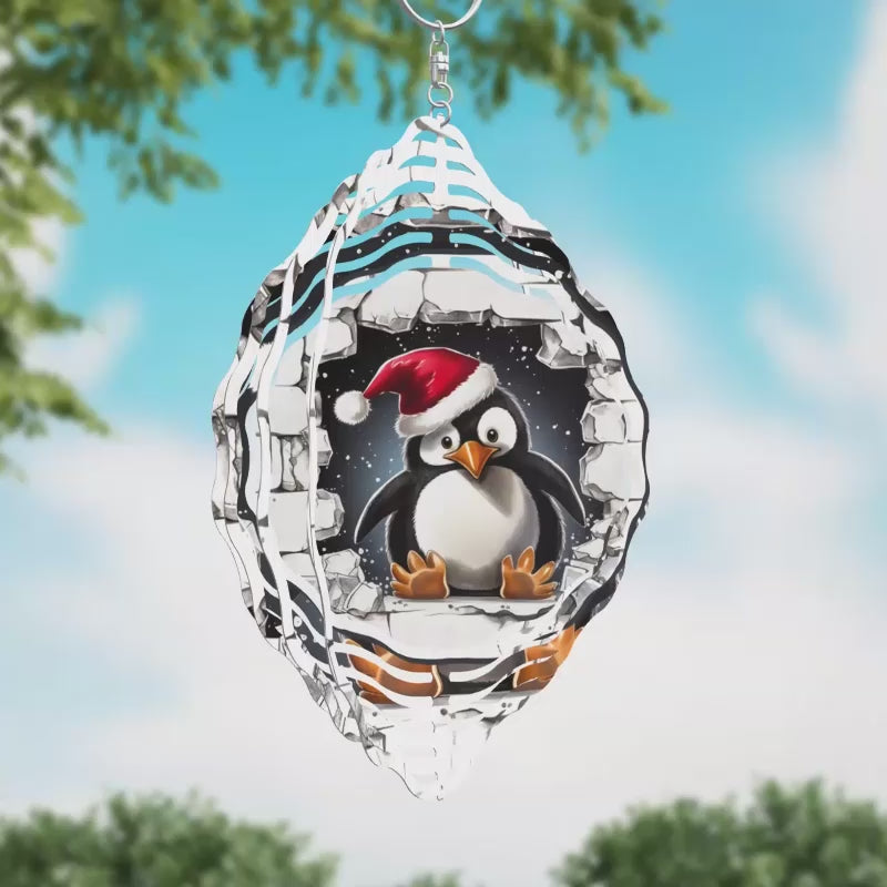 Christmas Penguin Brick Novelty Metal Wind Spinner