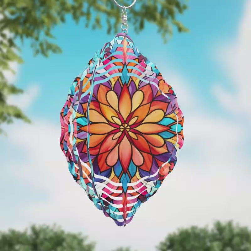 Stained Glass Flower Novelty Metal Wind Spinner